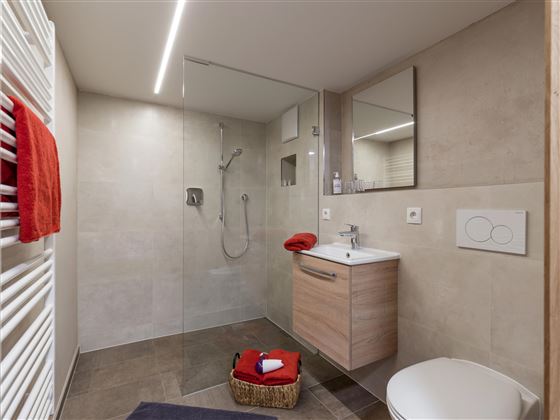 Badezimmer vom neuwertigem Vierbettzimmer
