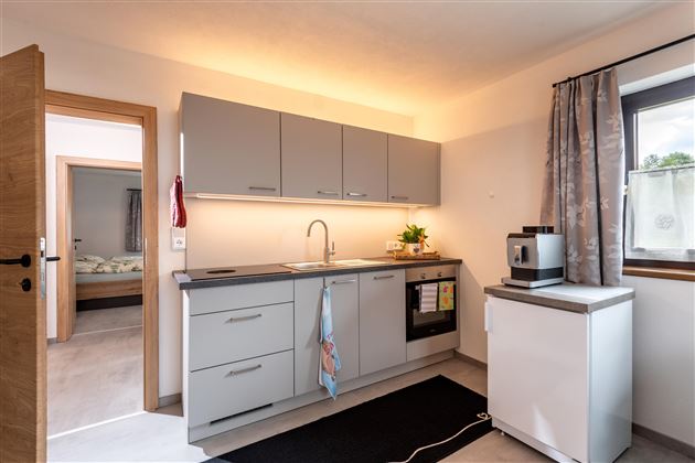 Cocina con cocina de inducción y lavavajillas en el apartamento "Resi"
