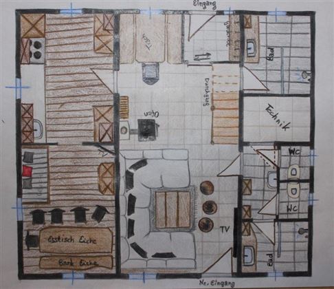 Raumplan Parterre bunt