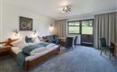 Una habitación cómoda con una gran cama doble y una hermosa vista al exterior. La decoración es moderna y acogedora.